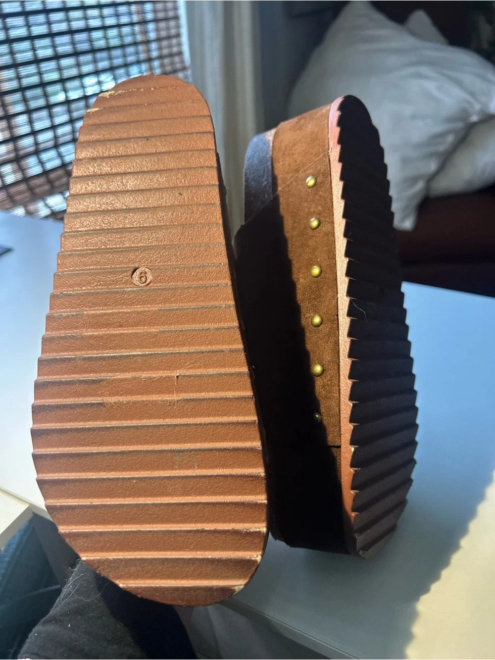 NWOB Brown Suede Double Buckle Platform Slide Sandals